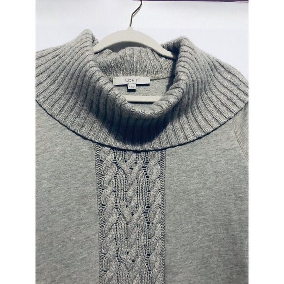 Ann Taylor Loft Womens Medium Beige Mixed Media Sweatshirt Cowl Neck Cable Knit - Picture 2 of 6